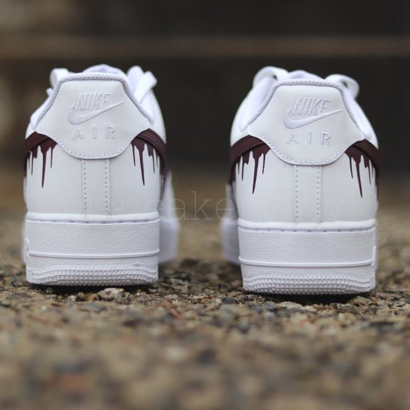Nike Air Force 1 Low White Burgundy Paint Drip Custom NWT - Picture 6 of 9